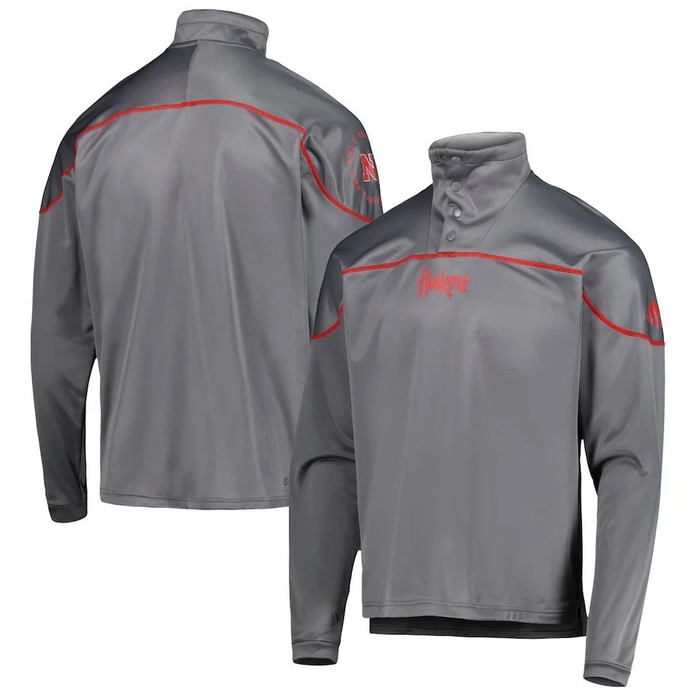 Nebraska Huskers Gray Adidas AEROREADY Knit Quarter Snap Jacket Men's Size XL